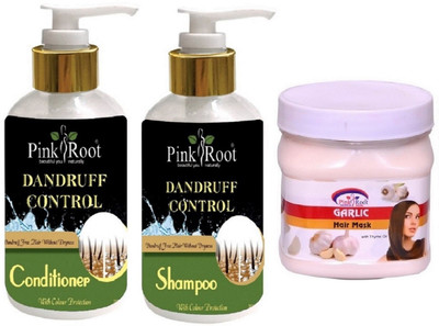 

Pink Root Dandruff Control Shampoo, Conditioner with Garlic Hair Mask(Set of 3)