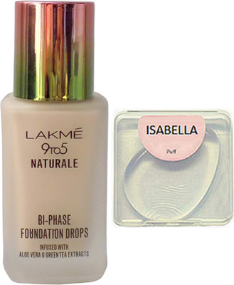

ISABELLA silicon puff, lakme 9to5 naturale BI- phase foundation(Set of 2)