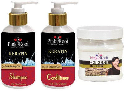 

Pink Root Kertain Shampoo, Conditioner with Snake Oil Mask(Set of 3)