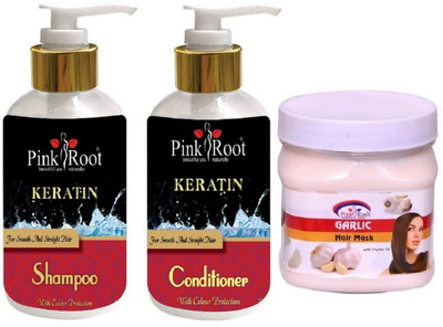 

Pink Root Kertain Shampoo, Conditioner with Garlic Hair Mask(Set of 3)