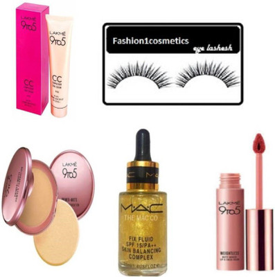 

FASHION1COSMETICS combo kit best eyelash compact,luquid lipstick ,foundation c c fix fluid(Set of 5)