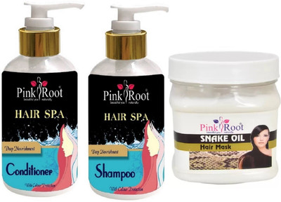 Pink Root Hair Spa Shampoo, Conditioner with Snake Oil Mask(Set of 3)