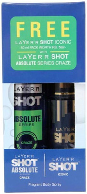 

Layer'r Shot Absolute Series CRAZE with Iconic 50 ml Pack of 2 Body Spray - For Men(185 ml)
