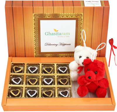 

Ghasitaram Gifts Chocolates-Sheen Chocolate Hearts with Teddies Combo(4)
