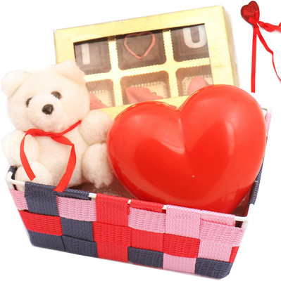 

Ghasitaram Gifts Chocolates-Colourful Metal Basket with Valentine Chocolates ,Teddy and Nutty Hearts Message Box Combo(5)