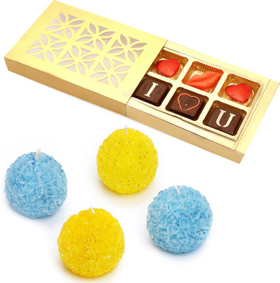 

Ghasitaram Gifts Candles-Set of 4 Round Candles with Valentine Chocolate Box Combo(5)