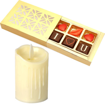 

Ghasitaram Gifts Candles-Single Led Candle with Valentine Chocolate Box Combo(2)