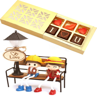 

Ghasitaram Gifts Valentine Gifts-Bench Couple with Light Bs5669 with Valentine Chocolate Box Combo(2)