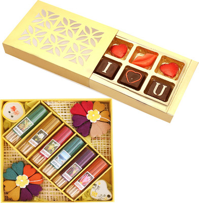 

Ghasitaram Gifts Candles-Incense Gift Set with Valentine Chocolate Box Combo(2)