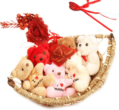 

Ghasitaram Gifts Chocolates-Boat Basket of teddies and rose with chocolate Combo(9)