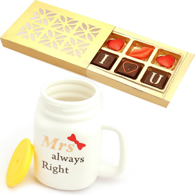 

Ghasitaram Gifts Valentine Gifts for Her-Mrs. Always Right Mug RC21B with Valentine Chocolate Box Combo(2)