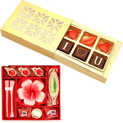 Ghasitaram Gifts Candles Gift Set with Valentine Chocolate Box Combo(2)