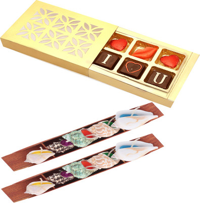 

Ghasitaram Gifts Candles-Set of 2 Shell Candles in a Tray with Valentine Chocolate Box Combo(3)