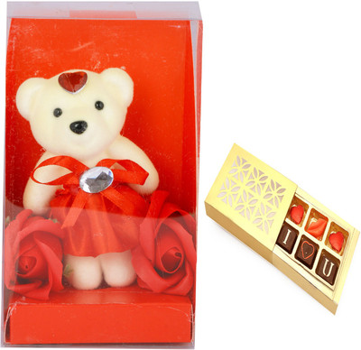 

Ghasitaram Gifts Valentine Gifts-Teddy with Roses with Valentine Chocolate Box Combo(2)