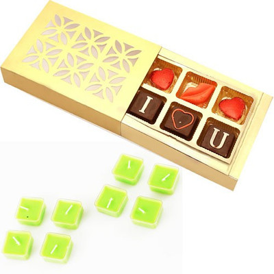 

Ghasitaram Gifts Candles-Set of 8 Square Scented Candles with Valentine Chocolate Box Combo(9)