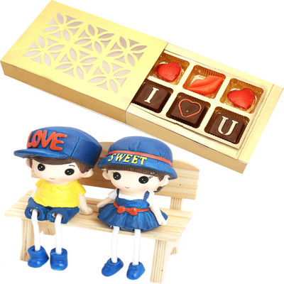 

Ghasitaram Gifts Valentine Gifts- Sitting Couple BS5674 with Valentine Chocolate Box Combo(2)