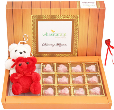 

Ghasitaram Gifts Chocolates-Marble Chocolate Hearts with Teddies Combo(4)