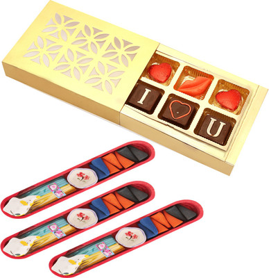 

Ghasitaram Gifts Candles-Set of Three Incense Sets in a Tray with Valentine Chocolate Box Combo(4)