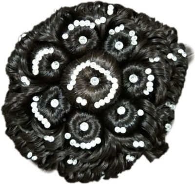 

DYE Juda Hair style For Women and Girls with Stone Work Juda For Festives Designer Stone Bridal Wedding Hair Extension Juda Bun(Brown)