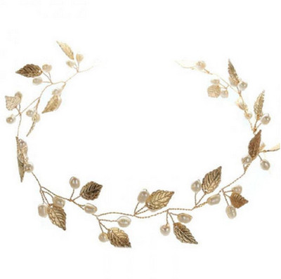 

Ziory 1pc Golden Pearls Gold Leaves Wedding Bridal Headband (50 cm) Bride Bridesmaid Hair Headdress Pearl Floral, Hair Vine and Headpiece Floral Hair Accessories Wedding Jewellery for Girls and Women Hair Band(Gold)