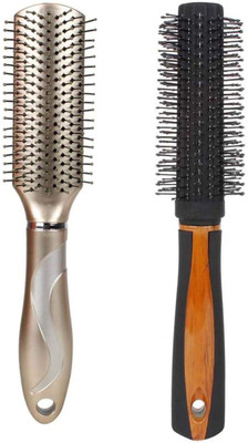 

aroraonlinetraders Combo of 2 Premium Round Brush with Flat Detangler Hair Brush