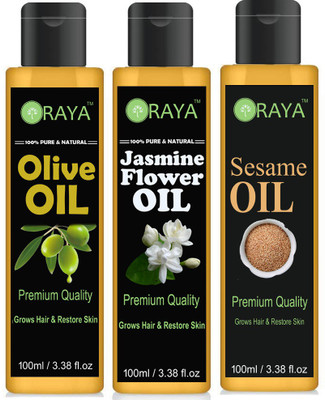 

ORAYA 100% Organic Extra Light Olive Oil And Virgin Coconut Oil & Sesame Oil For Hair Growth, Hair Treatment Oil-(100ml)-Pack of-3-Bottle-(300ml) Hair Oil-(Combo) Hair Oil(300 ml)