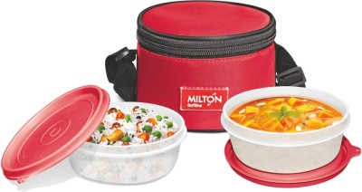 MILTON Quick Meal Lunch Pack with 2 Containers and Bag, Red 2 Containers Lunch Box(400 ml)