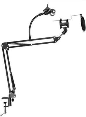 

Padraig Professional Adjustable Recording Condenser Mic Microphone Clamp Stand with Wind Pop Filter & Mobile holder Microphone Stand With Mobile Holder & Pop Filter Holder(Black)