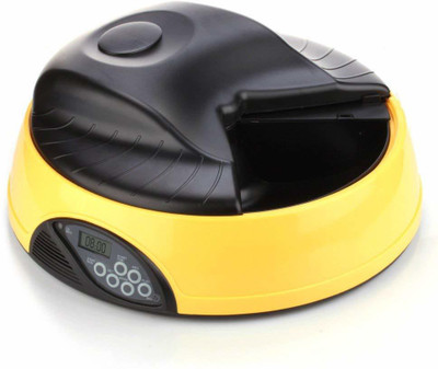 

SRI Automatic Dog Feeder 4 Meals (Yellow) Programmable Timer Pet Cat Puppy Animal Food Supplies Bowls Water Trays Electronic Station Container with LCD Display ROUND Plastic Pet Bowl(.5 L Yellow)