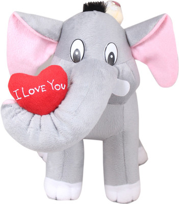 Tickles Loving Couple on Elephant With I love You Propose Heart Valentine Day Special  - 32 cm(Grey)