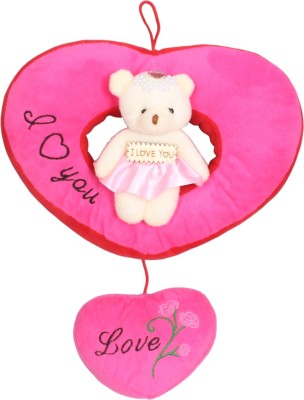 Tickles Pink Hanging I love you heart with teddy Valentine day Gift  - 24 cm(Pink)