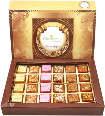 

Ghasitaram Gifts 24 pcs box of Mewa Bites, Granola Bites, Sugarfree Anjeer/Figs Bites, Roasted Almond Bites, Cashew Anjeer/Figs Bites(480 g, Box)