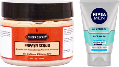 

Sheer Secret Papaya Scrub 300ml 300ml and Nivea Men Oil Control Face Wash 100ml(Set of 2)