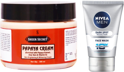 

Sheer Secret Papaya Cream 300ml and Nivea Men Dark Spot Reduction Face Wash 100ml(Set of 2)