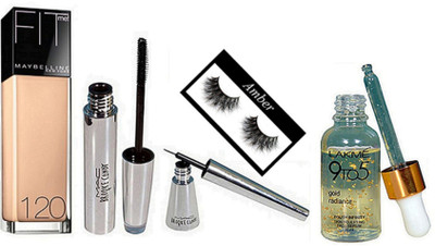 

Amber Eyelashes, Eyeliner & Mascara, Face Serum, Foundation(Set of 5)