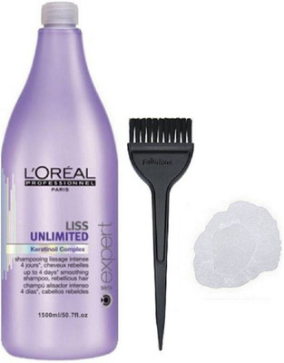 

fabulous Hair Brush, Shower cap, L'oreal Prosfessional Paris Liss Unlimited Hair Shampoo 1500 ml(Set of 3)