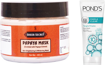 

Sheer Secret Papaya Mask 300ml and Pond's Pimple Clear Face Wash 100ml(Set of 2)