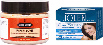 

Sheer Secret Papaya Scrub 300ml 300ml and Jolen Oxy Bleach 35g(Set of 2)