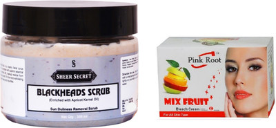 

Sheer Secret Blackheads Scrub 300ml and Pink Root Mix Fruit Bleach 50g(Set of 2)