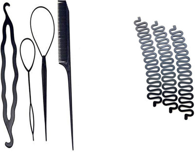 

S R Enterprises hair snake new stylish hairstyle and juda maker diy kit [pack of 7pcs](Set of 7)