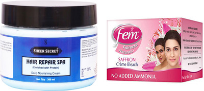 

Sheer Secret Hair Repair Spa 300ml and Fem Saffron Bleach 64g(Set of 2)