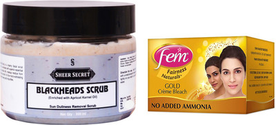 

Sheer Secret Blackheads Scrub 300ml and Fem Gold Bleach 40g(Set of 2)