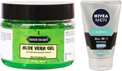 

Sheer Secret Aloe Vera Gel 300ml and Nivea Men All In 1 Face Wash 100ml(Set of 2)