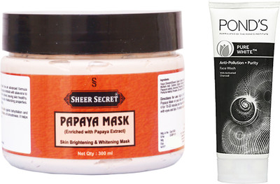 

Sheer Secret Papaya Mask 300ml and Pond's Pure White Face Wash 100ml(Set of 2)