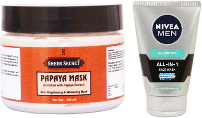 

Sheer Secret Papaya Mask 300ml and Nivea Men All In 1 Face Wash 100ml(Set of 2)