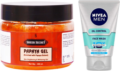 

Sheer Secret Papaya Gel 300ml and Nivea Men Oil Control Face Wash 100ml(Set of 2)