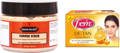 

Sheer Secret Papaya Scrub 300ml 300ml and Fem De-Tan Bleach 30g(Set of 2)