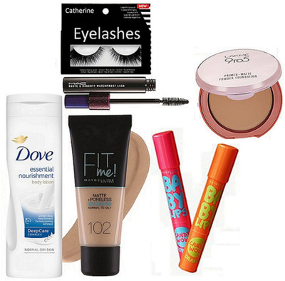 

catherine Eyelashes, Mascara, Body Lotion, Foundation, Lip Balm, Compact(Set of 7)