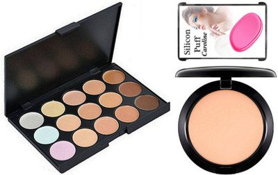 

caroline silicon puff, 15 shade concealer palette, studio fix compact(Set of 3)