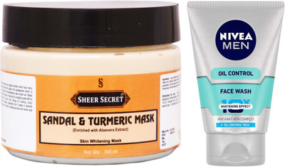 

Sheer Secret Sandal & Turmeric Mask 300ml and Nivea Men Oil Control Face Wash 100ml(Set of 2)
